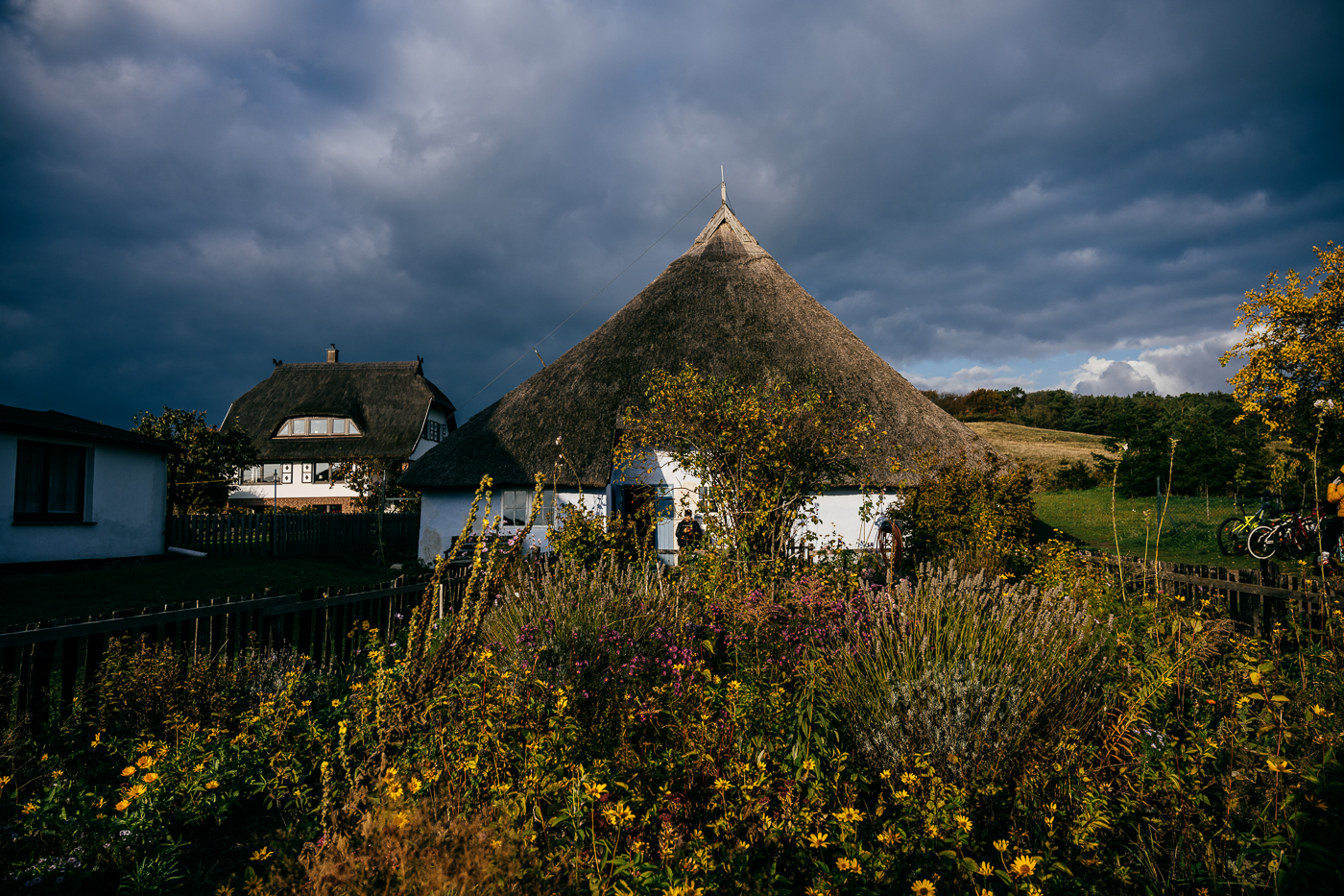 Das Pfarrwitwenhaus in Groß Zicker mit seinem Garten im Abendlicht