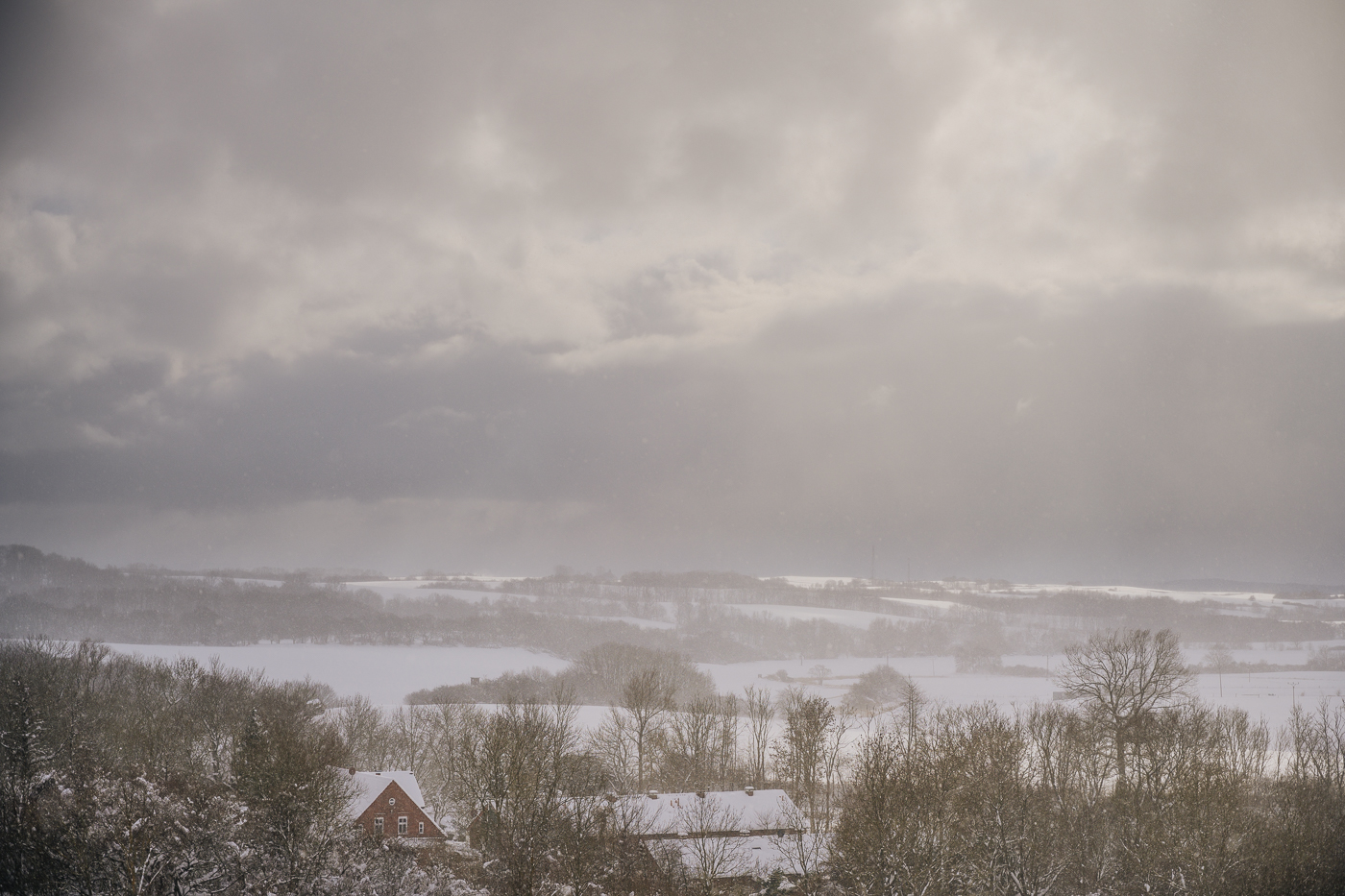 Ein Schneesturm zieht über die Insel Rügen