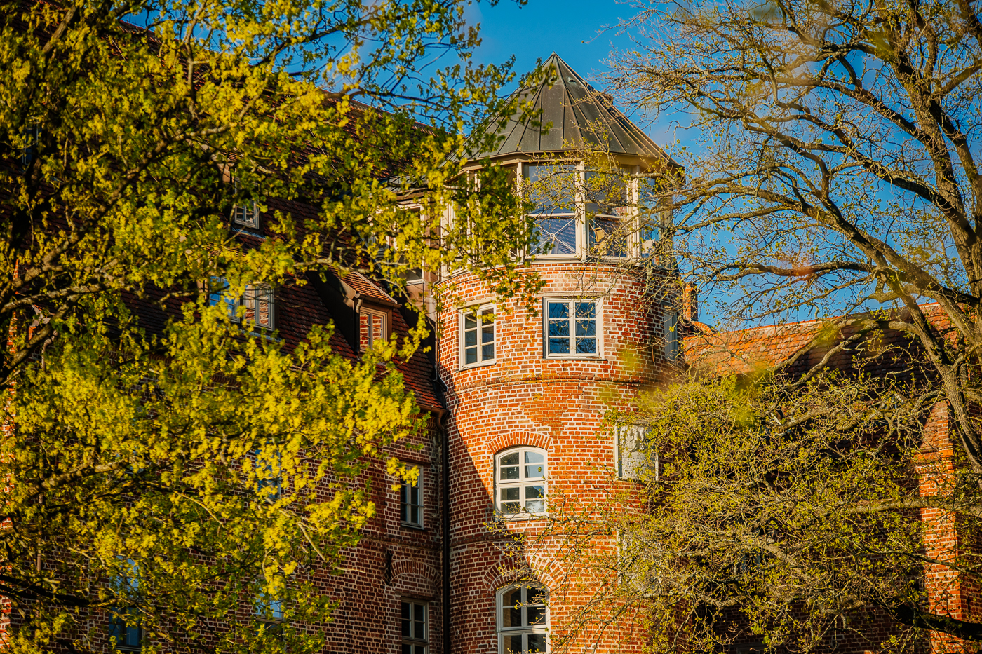 Schloss Ulrichshusen in Mecklenburg im Abendlicht